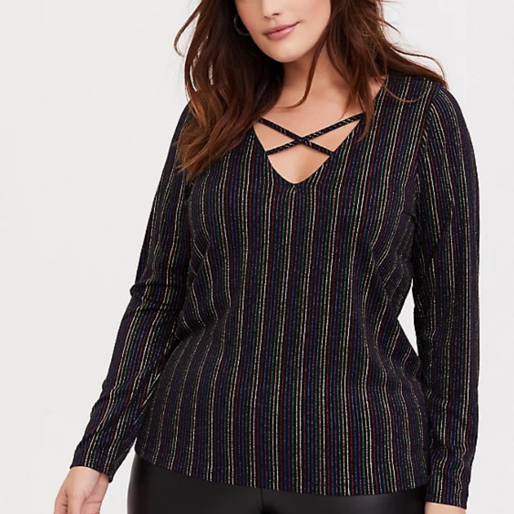 Torrid Black and Rainbow Stripe Strappy Top 0X